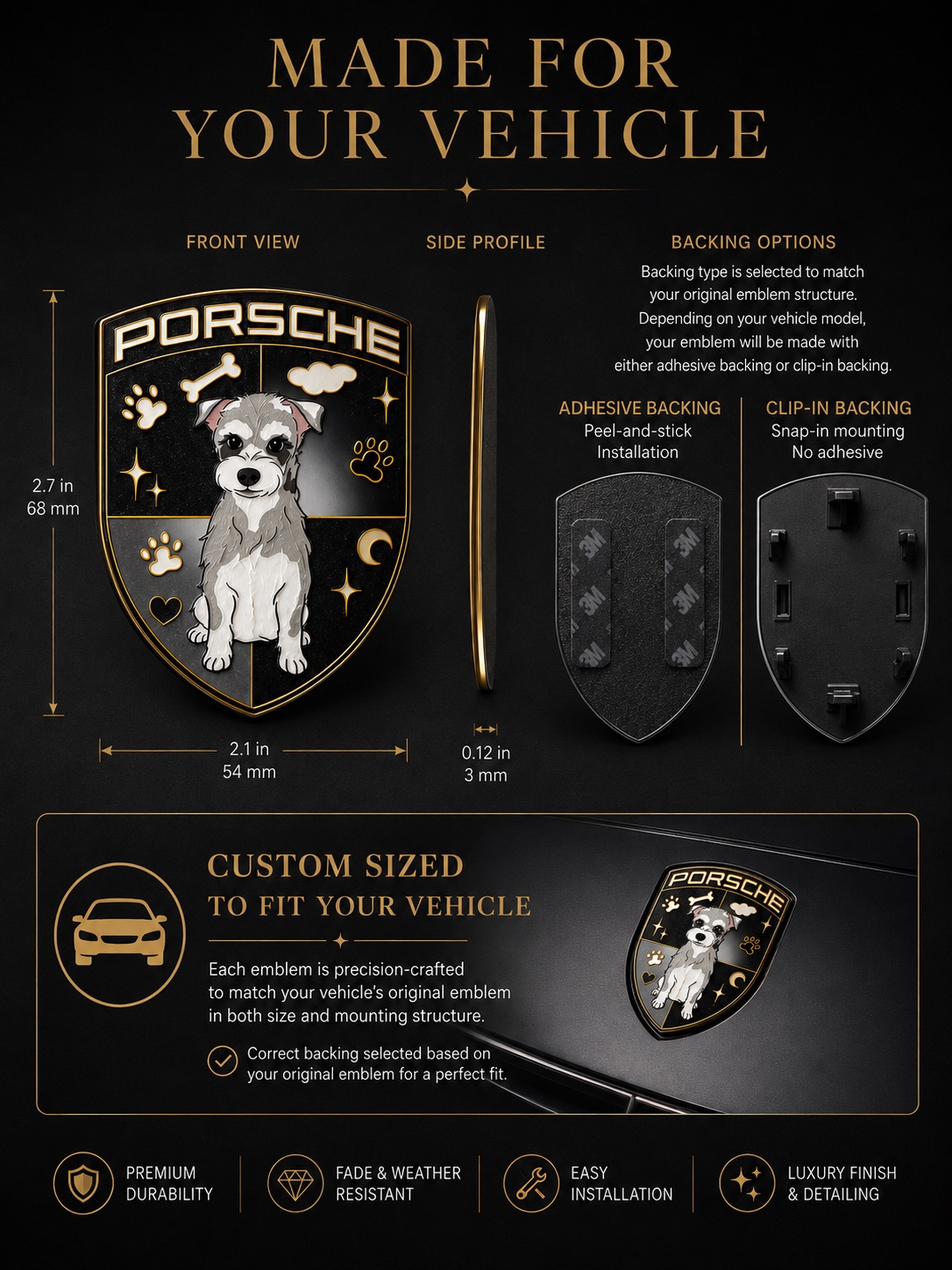 Enamel Custom Car Badge -Custom Car Emblem for Porsche Vehicles| Master Artisan Hand-Painted Emblem