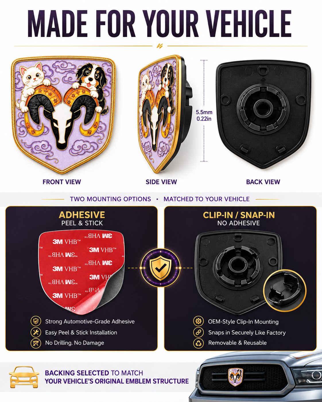 Enamel Custom Car Badge - Custom Car Emblem for RAM Vehicles| Master Artisan Hand-Painted Emblem