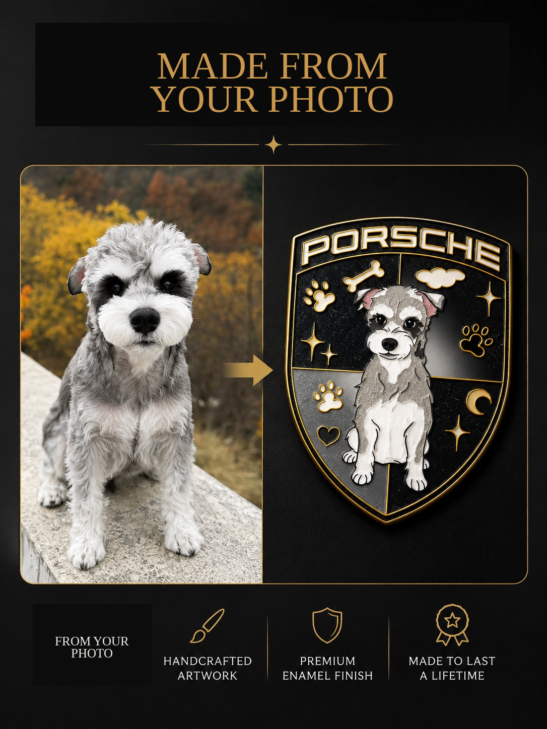 Enamel Custom Car Badge -Custom Car Emblem for Porsche Vehicles| Master Artisan Hand-Painted Emblem