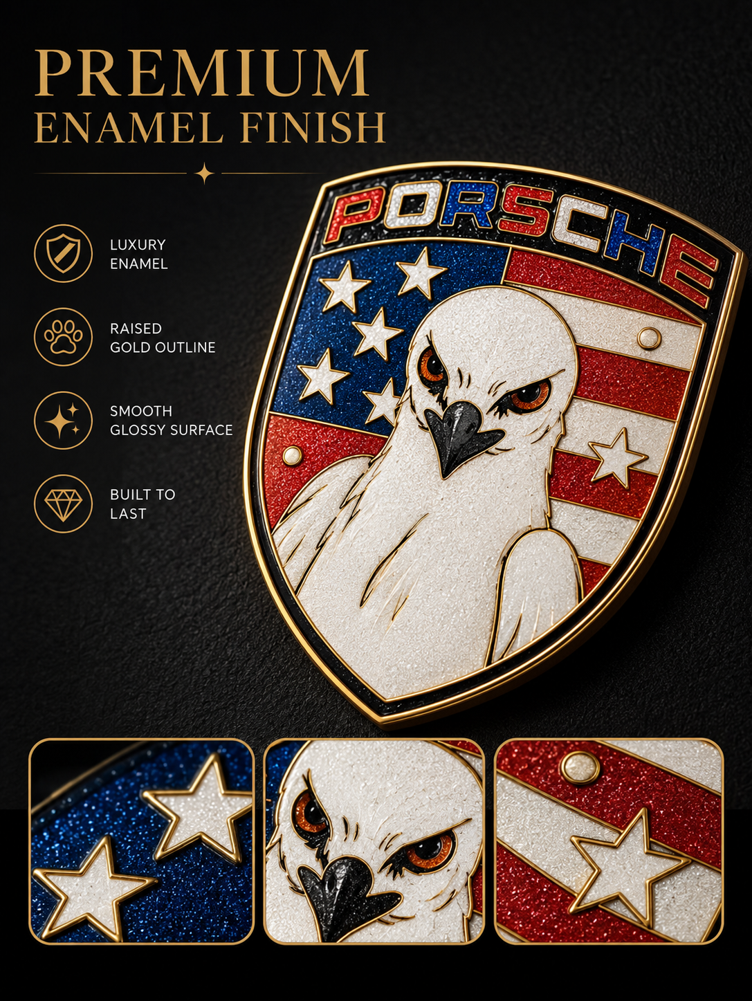 Enamel Custom Car Badge -Custom Car Emblem for Porsche Vehicles| Master Artisan Hand-Painted Emblem